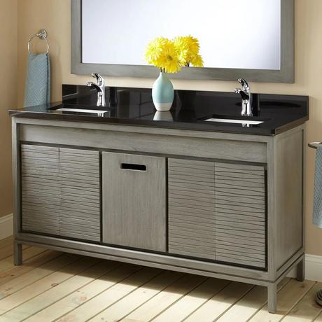 60" Becker Teak Vanity for Rectangular Undermount Sinks - Gray Wash