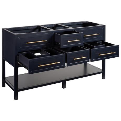 60" Robertson Mahogany Console Double Vanity for Rectangular Undermount Sinks - Midnight Navy Blue