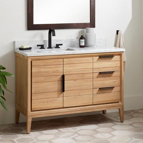 48" Aliso Teak Vanity for Left Offset Rectangular Undermount Sink - Natural Teak