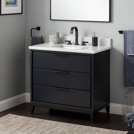 36" Hytes Mahogany Vanity With Rect Undermount Sink - Midnight Navy Blue