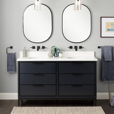 60" Hytes Mahogany Double Vanity With Undermount Sinks - Midnight Navy Blue