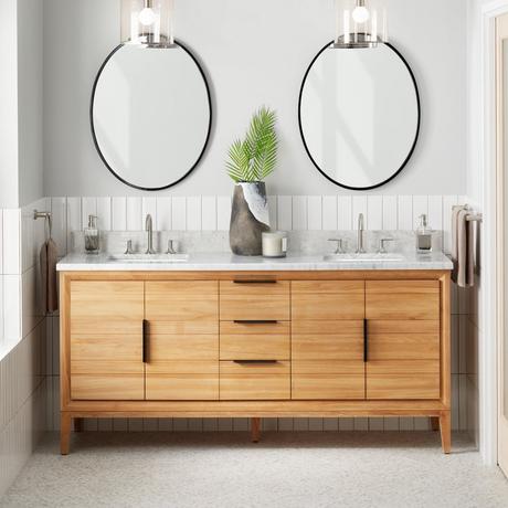 72" Aliso Teak Double Vanity with Rectangular Undermount Sink - Natural Teak