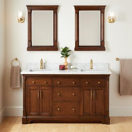 60" Claudia Double Vanity With Rectangular Undermount Sinks - Antique Coffee
