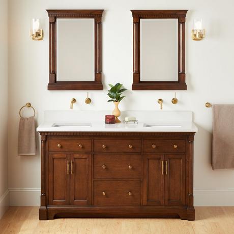 60" Claudia Double Vanity With Rectangular Undermount Sinks - Antique Coffee