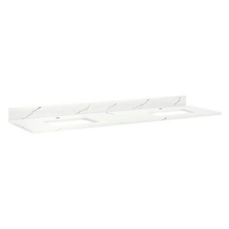 73" x 22" 3cm Quartz Vanity Top for Rectangular Undermount Sinks - Hailstone White - White Sink
